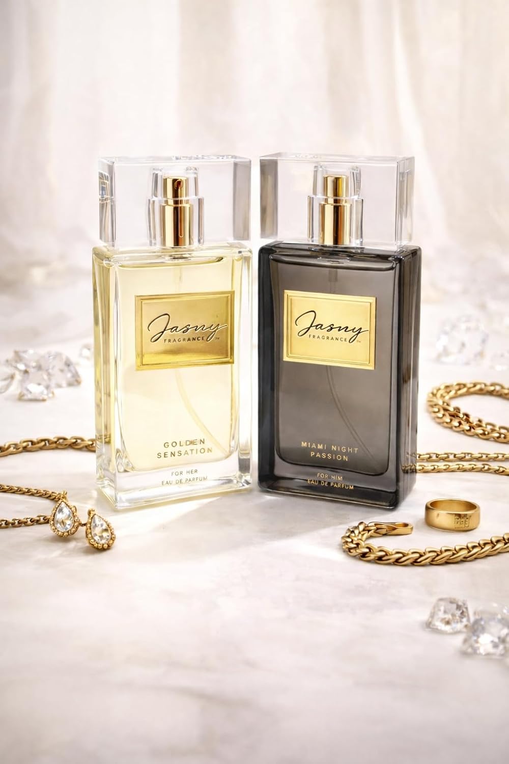 Jasny Fragrance Miami Night Passion & Golden Sensation Perfume Set – Fragrances for Him & Her (50ml each)