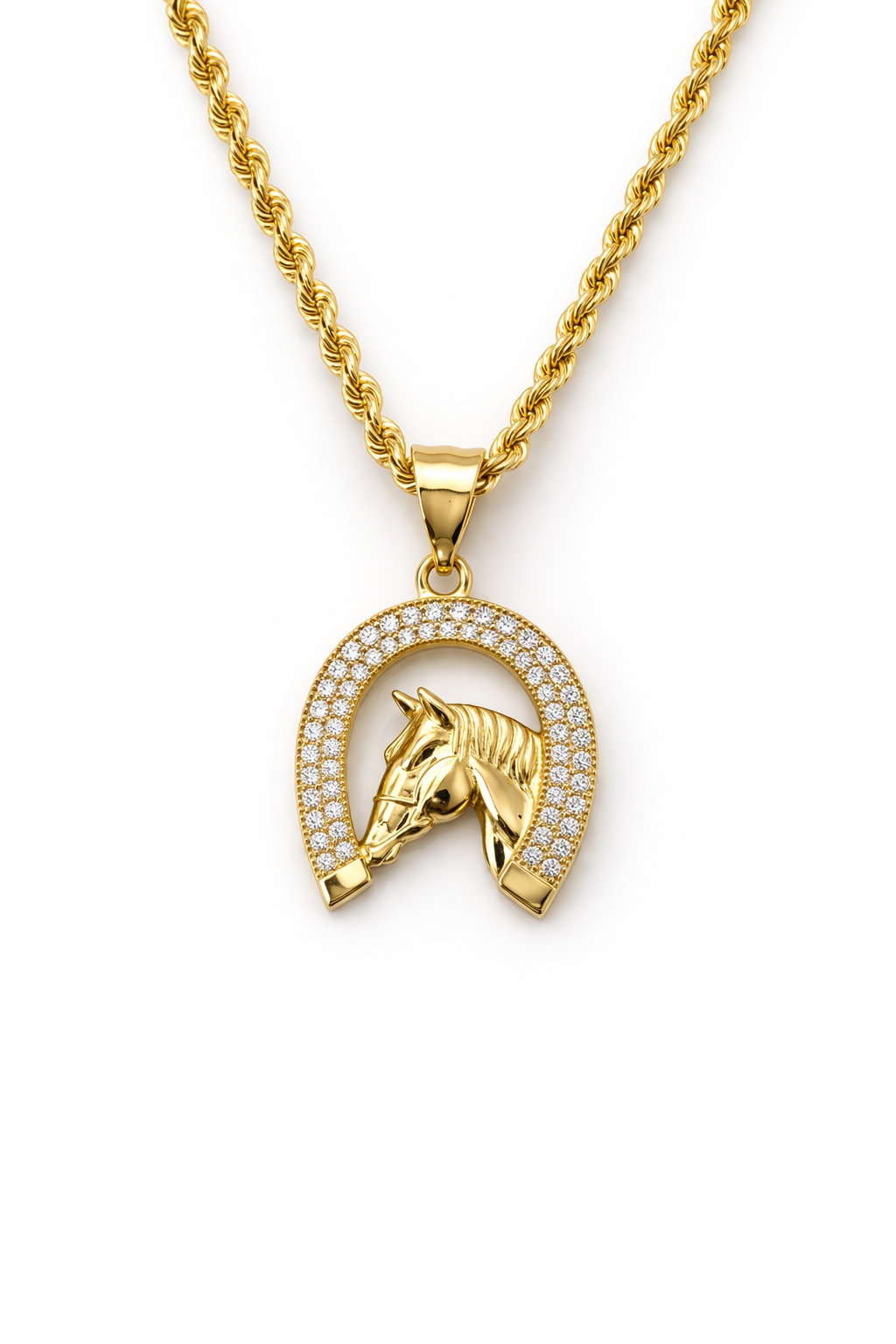10K Gold Hollow Rope Chain Set with Horse Pendant