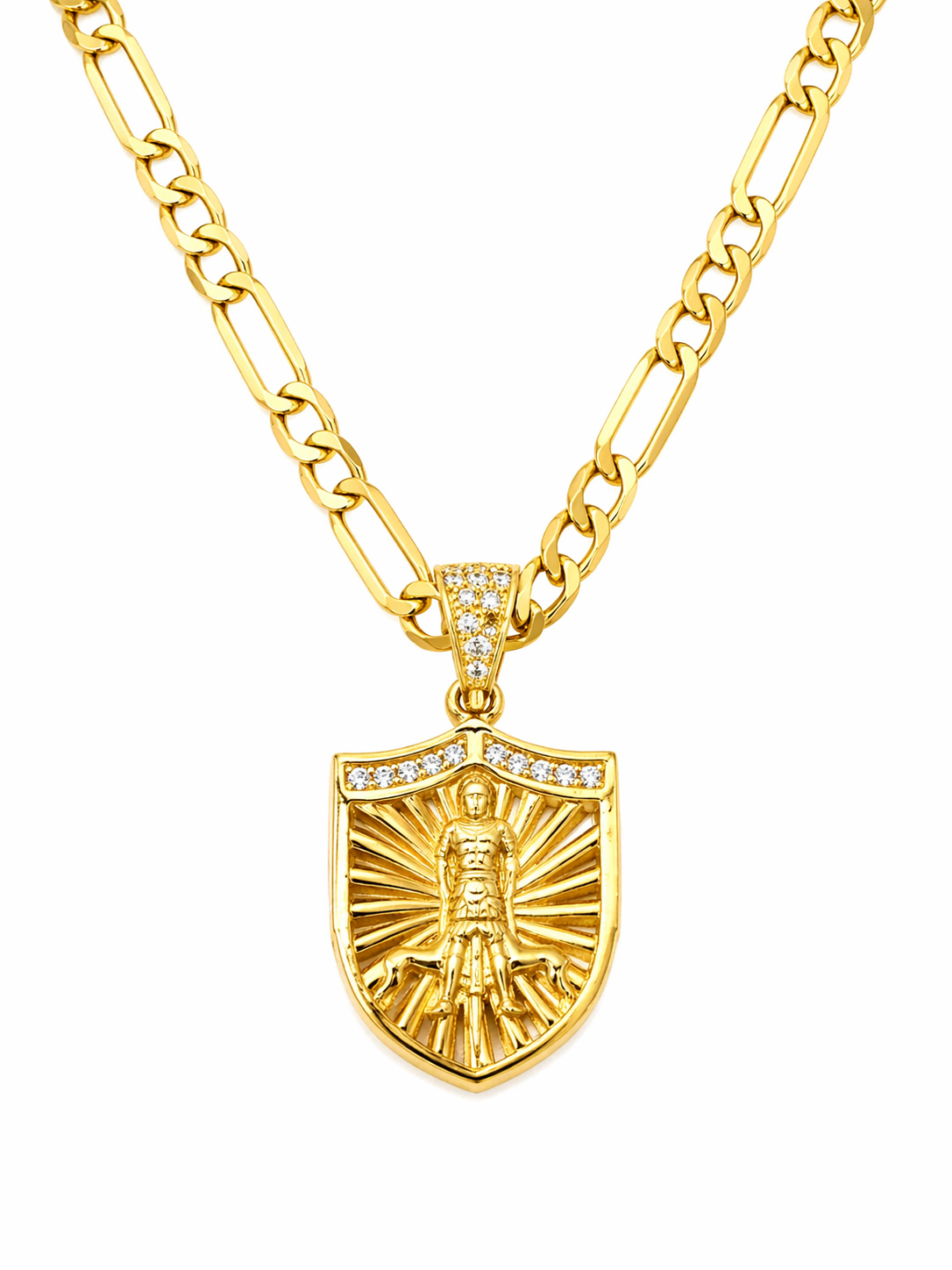 10K Gold 22” 5mm Figaro Chain Set with Saint Lazarus