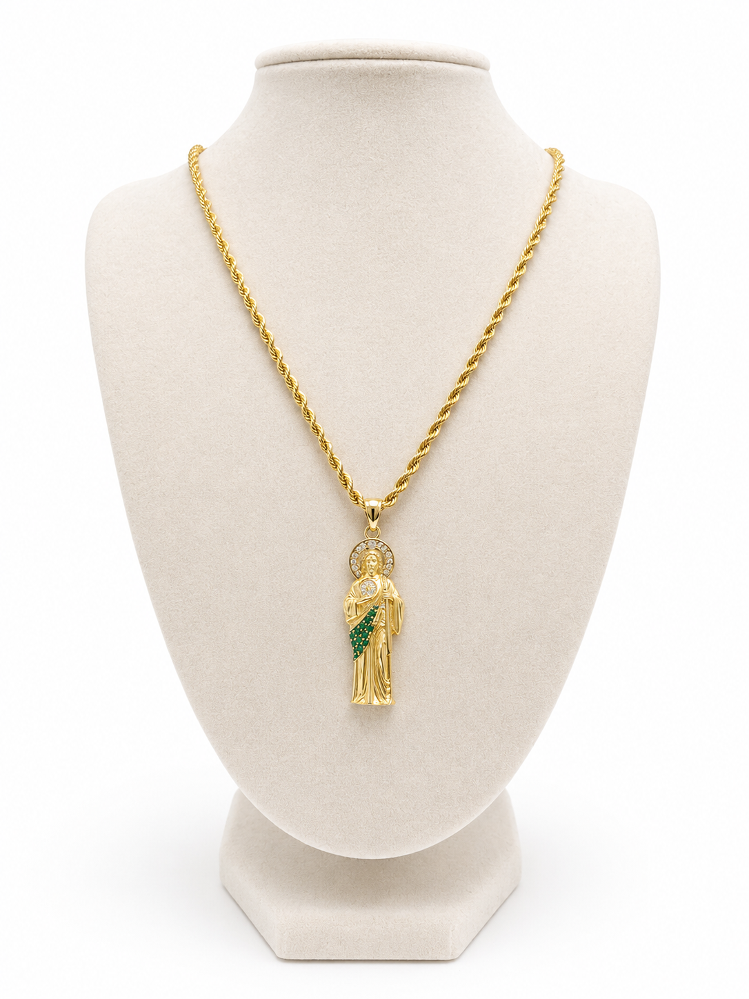 10K Gold Rope Hallow Chain with Saint Jude Pendant