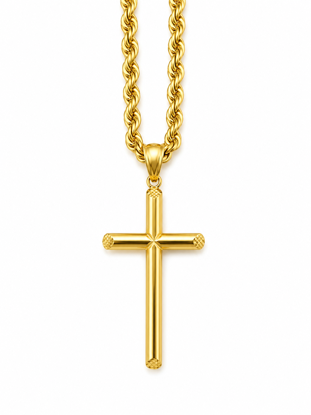 10k Gold 22” 5mm Curb Link Chain with Cross Pendant