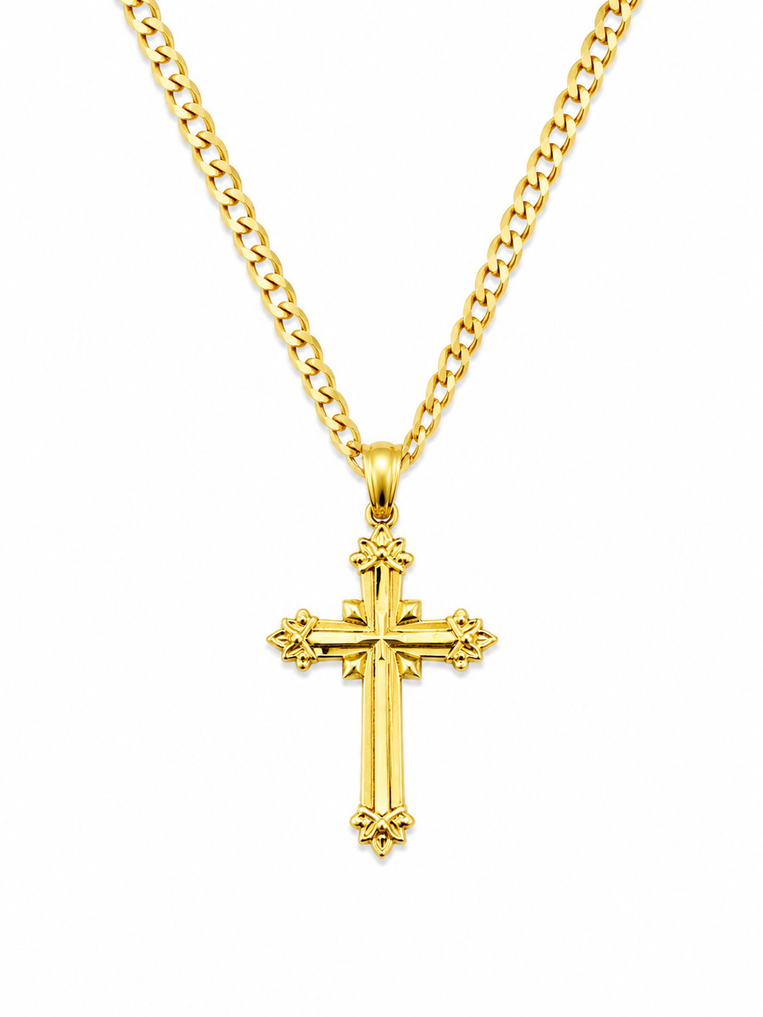 10k Gold 22” 2mm Curb Link Chain with Cross Pendant