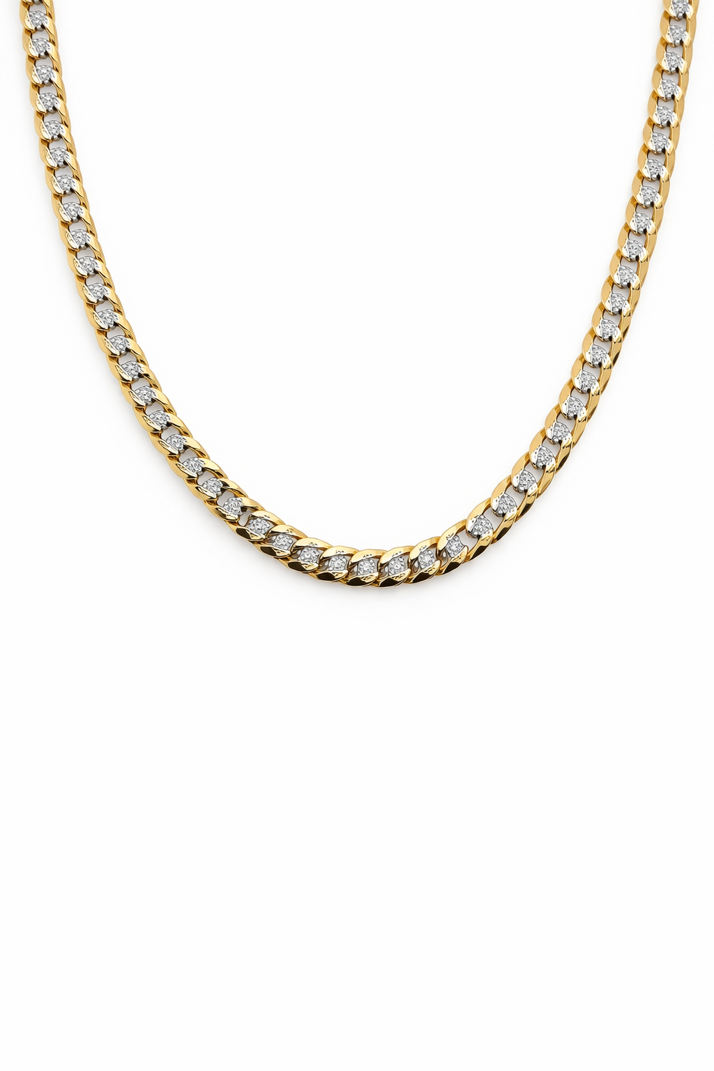 10K Gold Curb Link Chain – Yellow Gold & White Gold Design, 24” 4mm