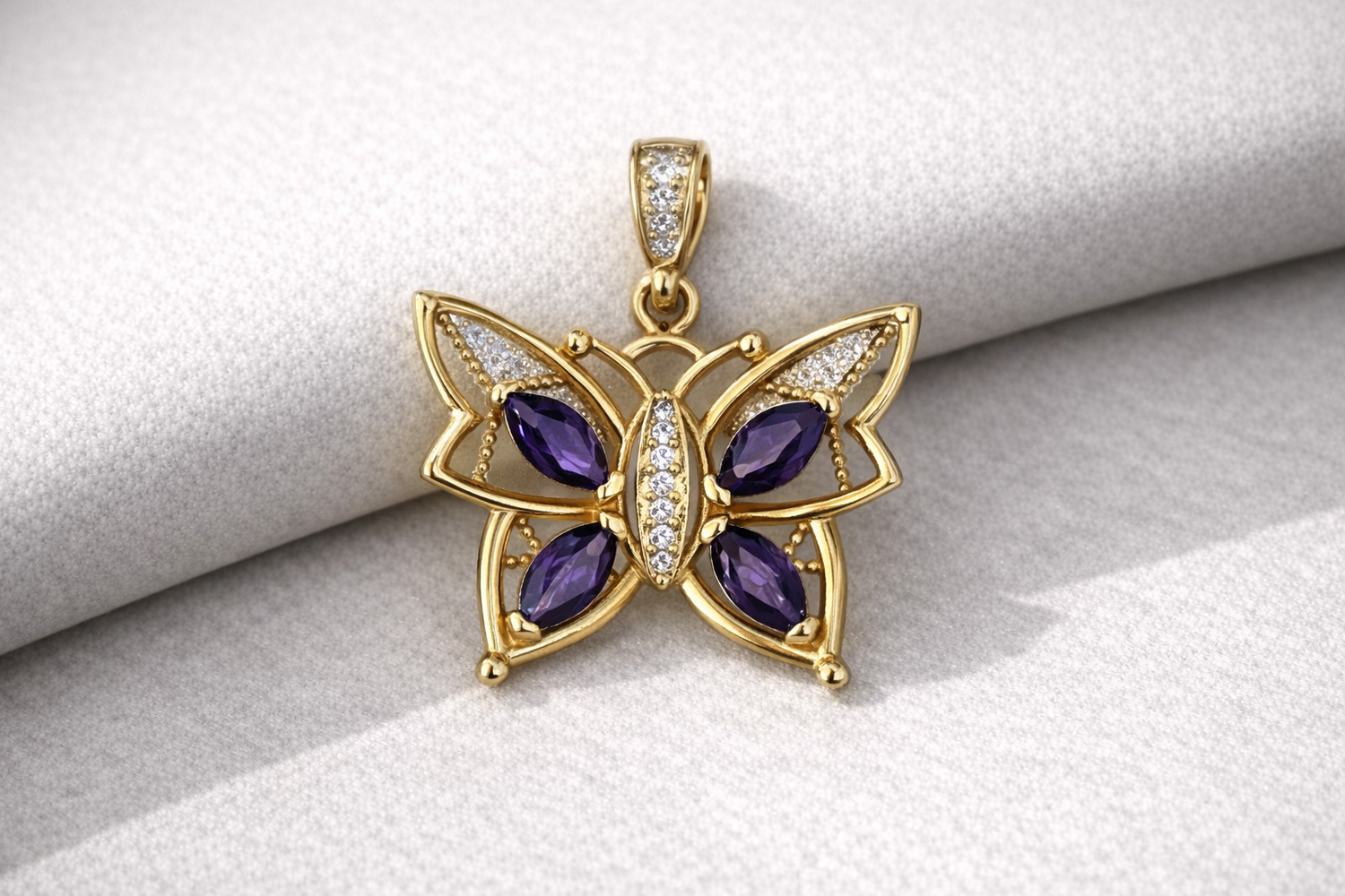 10K Gold Violet Butterfly Pendant