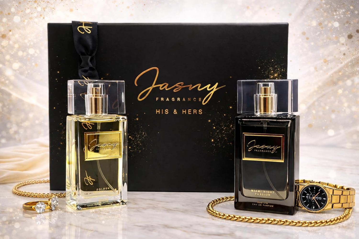 Jasny Fragrance Miami Night Passion &amp; Golden Sensation Perfume Set – Fragrances for Him &amp; Her (50ml each)