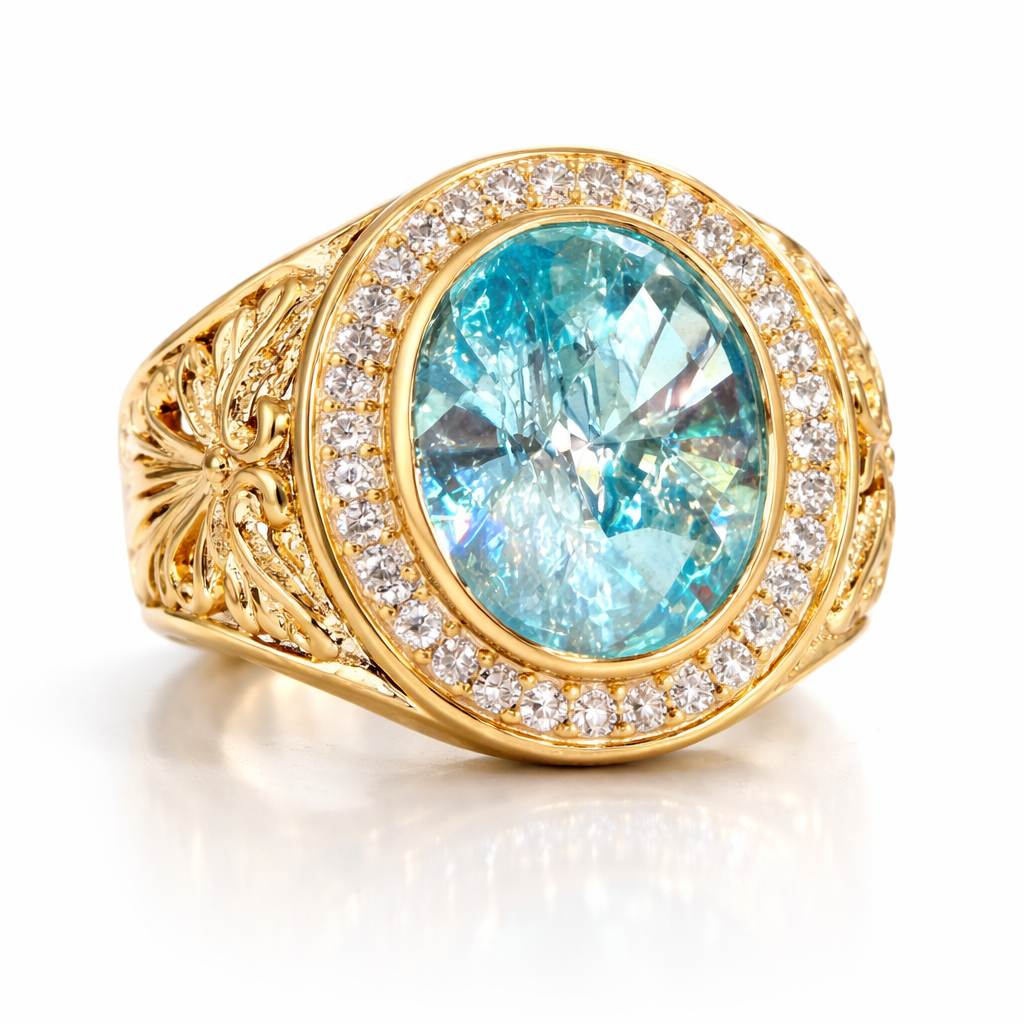 10K Gold Men’s Aquamarine Stone Ring