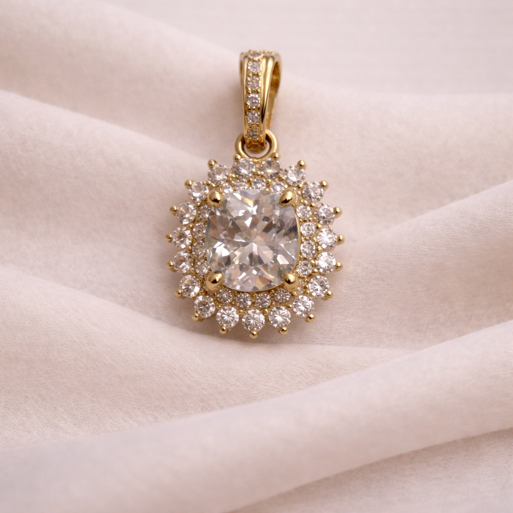 10K Gold Pendant with White Stone