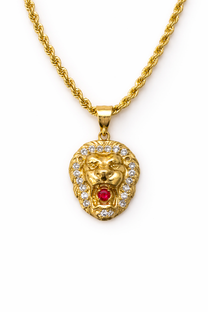 10K Gold Hollow Rope Chain Set with Lion Pendant