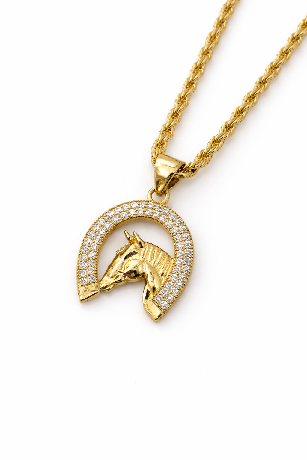 10K Gold Hollow Rope Chain Set with Horse Pendant