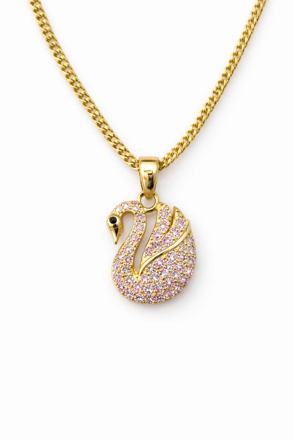 14K Gold 22” 2mm Franco Hallow Chain Set with Swan Pendant
