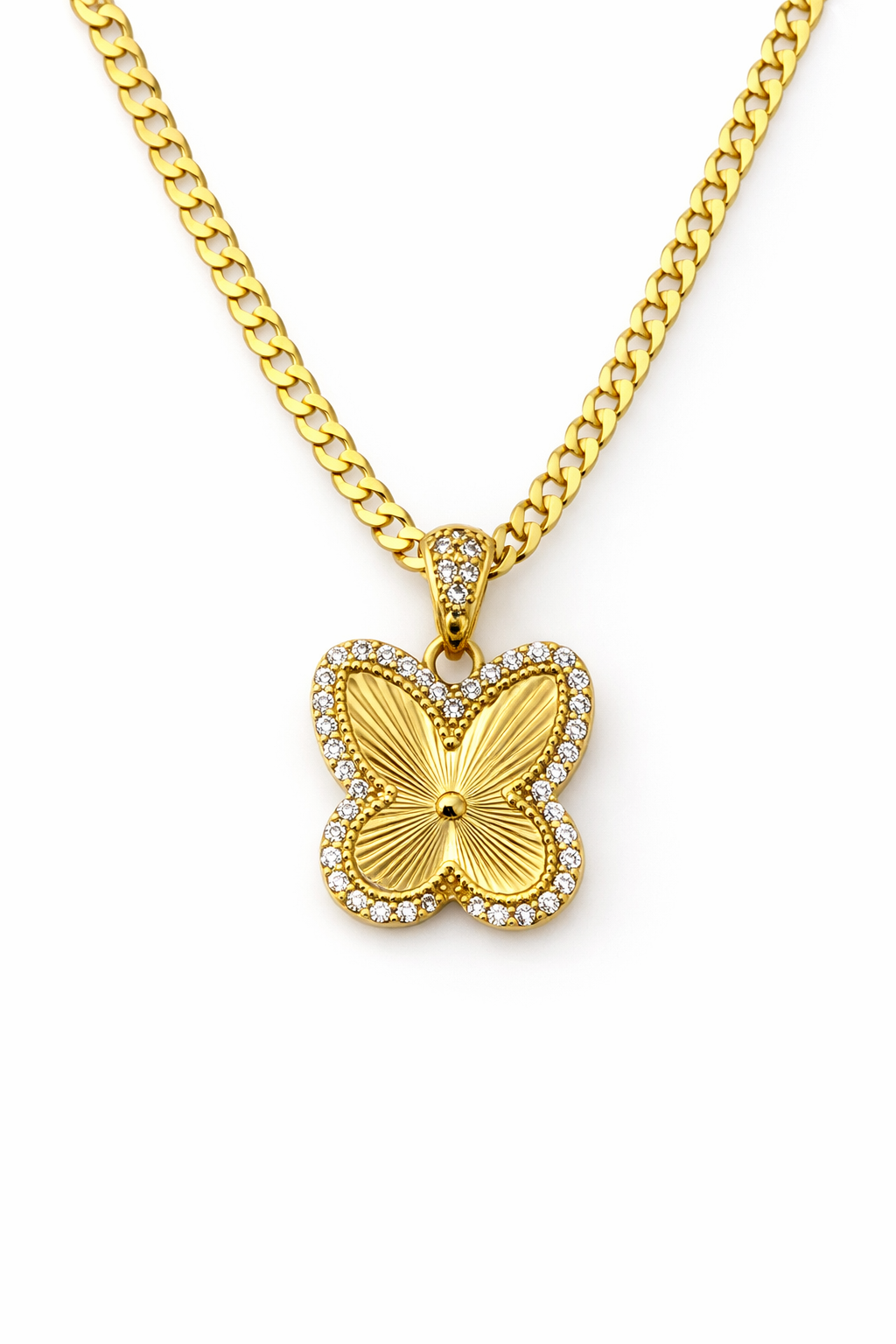 10K Gold 22” 2mm Curb Chain Set with Butterfly Pendant