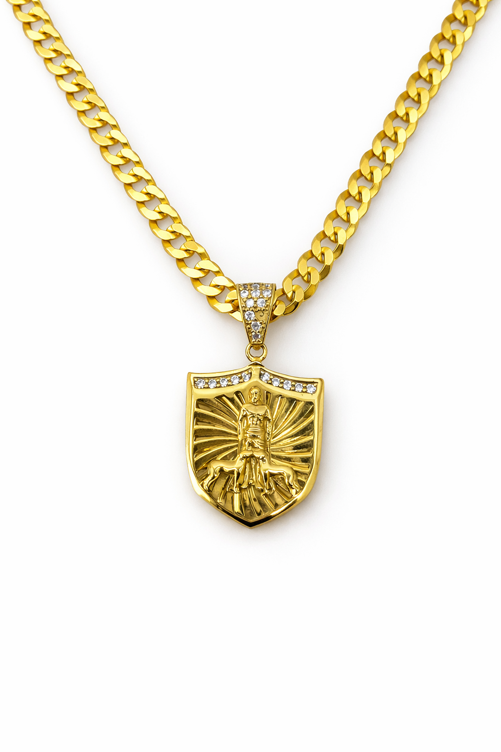 10K Gold 22” 5mm Curb Chain Set with Saint Lazarus Pendant
