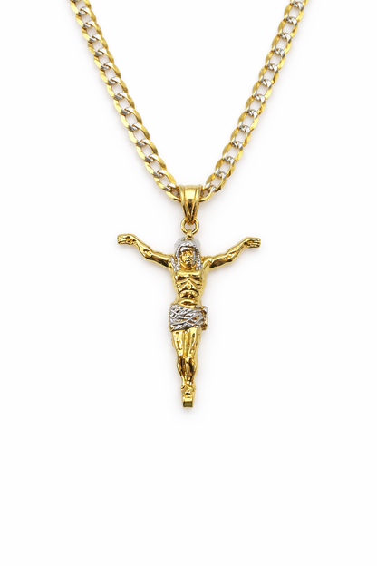 10K Gold 24” 4mm Curb Chain Set with Jesus Christ Pendant