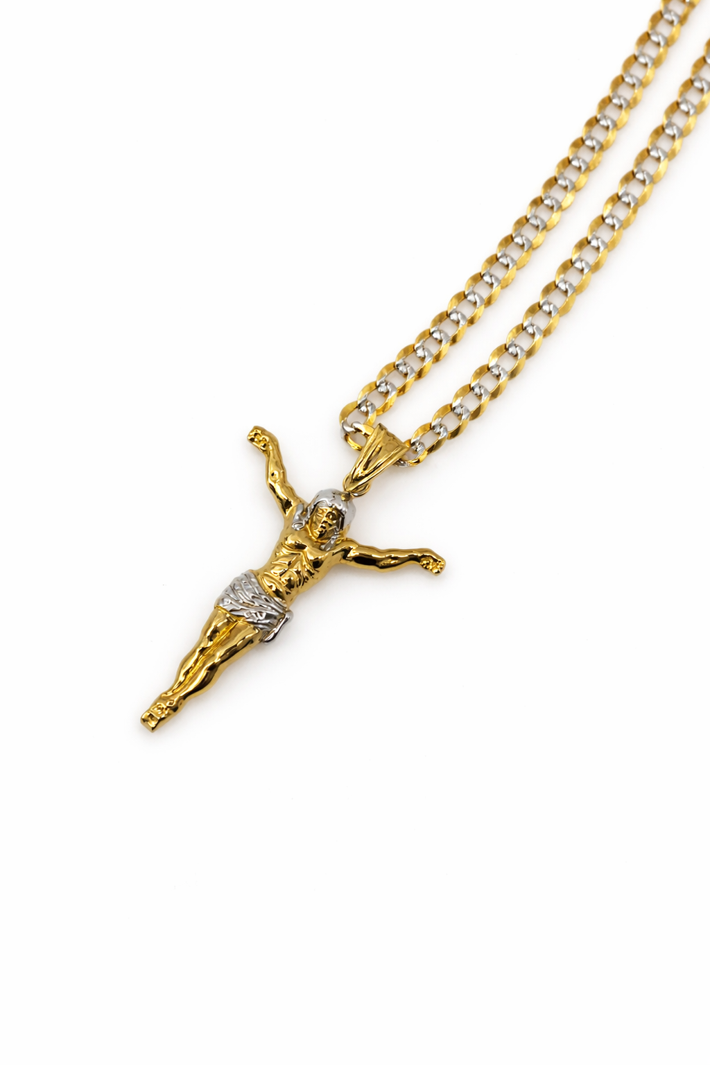10K Gold 24” 4mm Curb Chain Set with Jesus Christ Pendant