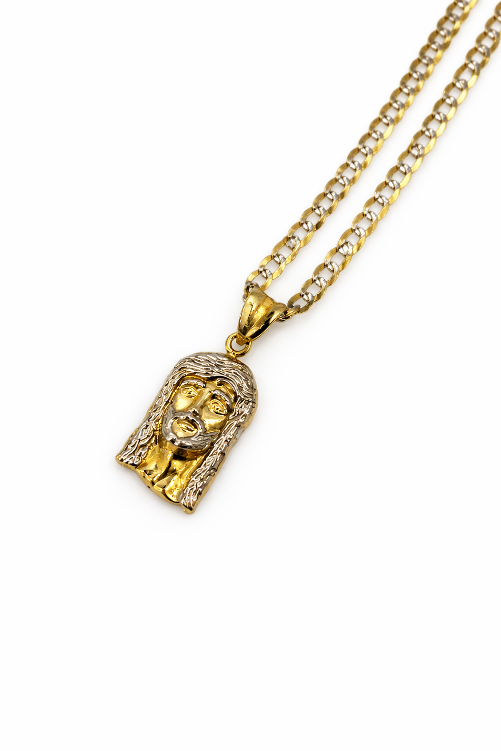 10K Gold 24” 4mm Curb Chain Set with Jesus Christ Pendant