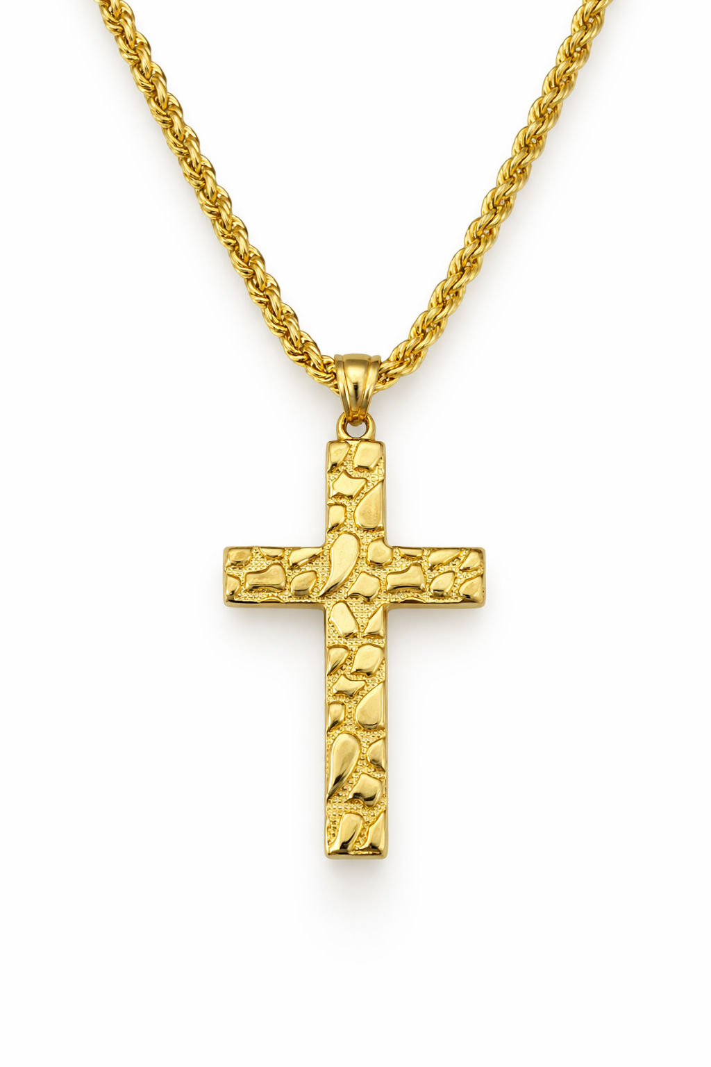 10K Gold Hollow Rope Chain Set with Cross Pendant