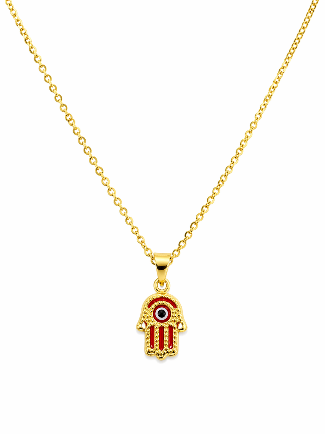 10K Gold 18” 3mm Necklace with The Hand Of Fatima
