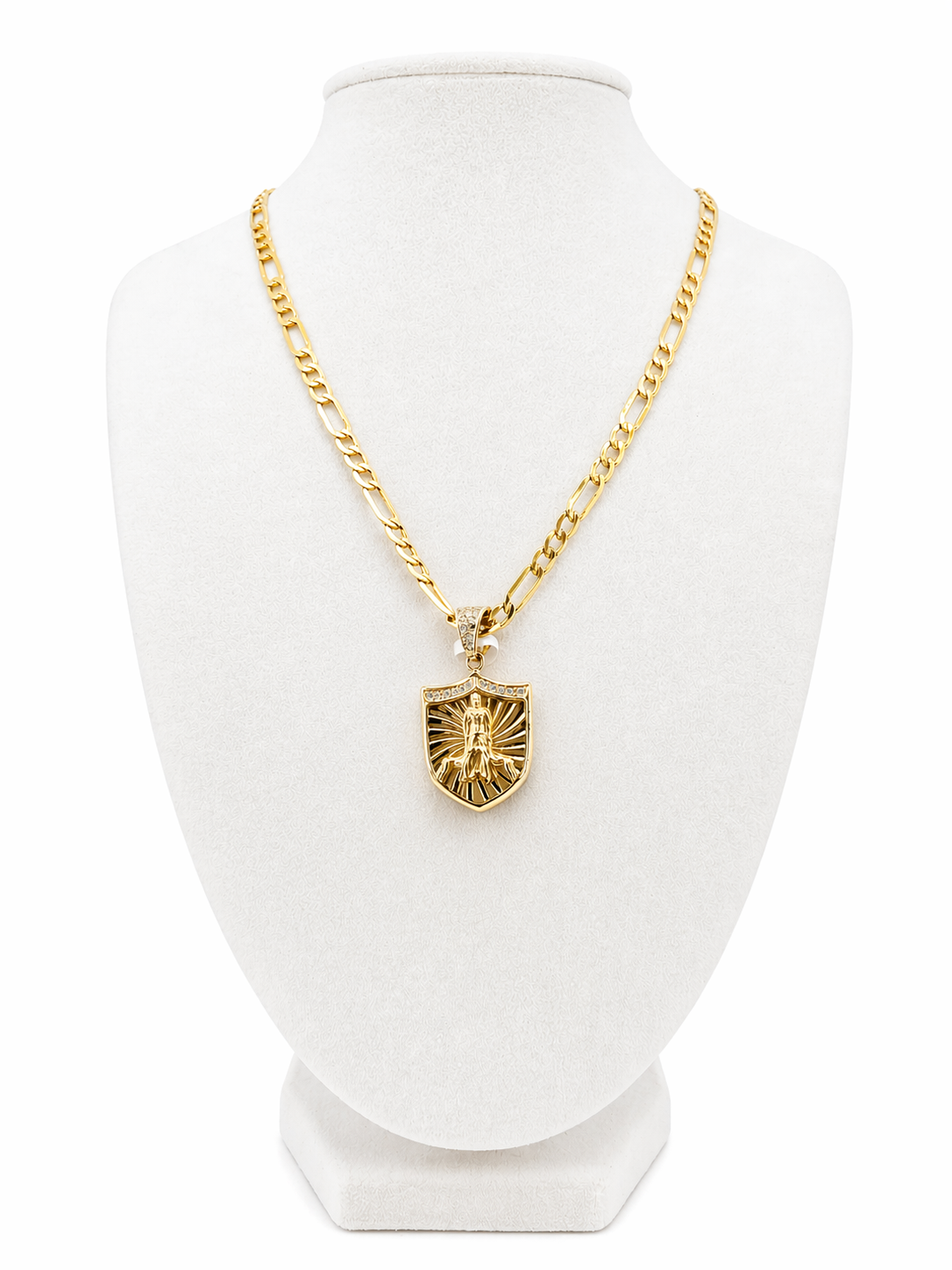 10K Gold 22” 5mm Figaro Chain Set with Saint Lazarus