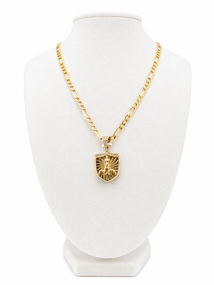 10K Gold 22” 5mm Figaro Chain Set with Saint Lazarus