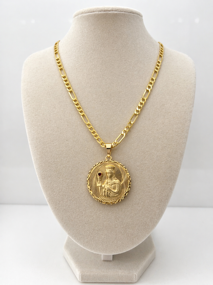 10K Gold 22” 5mm Figaro Chain Set with Saint Barbara