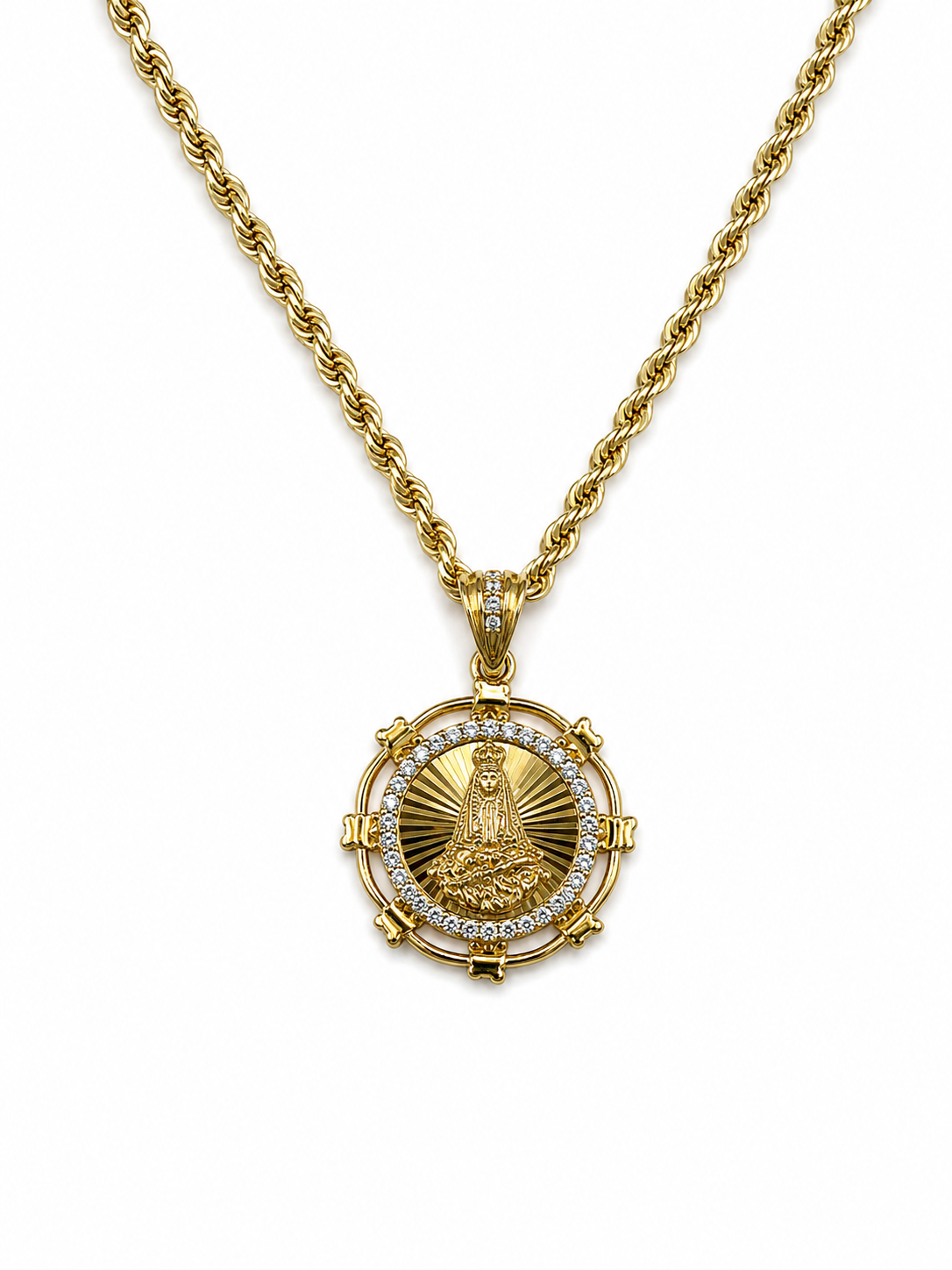 10K Gold Rope Hallow with Chain Virgin of Charity Pendant