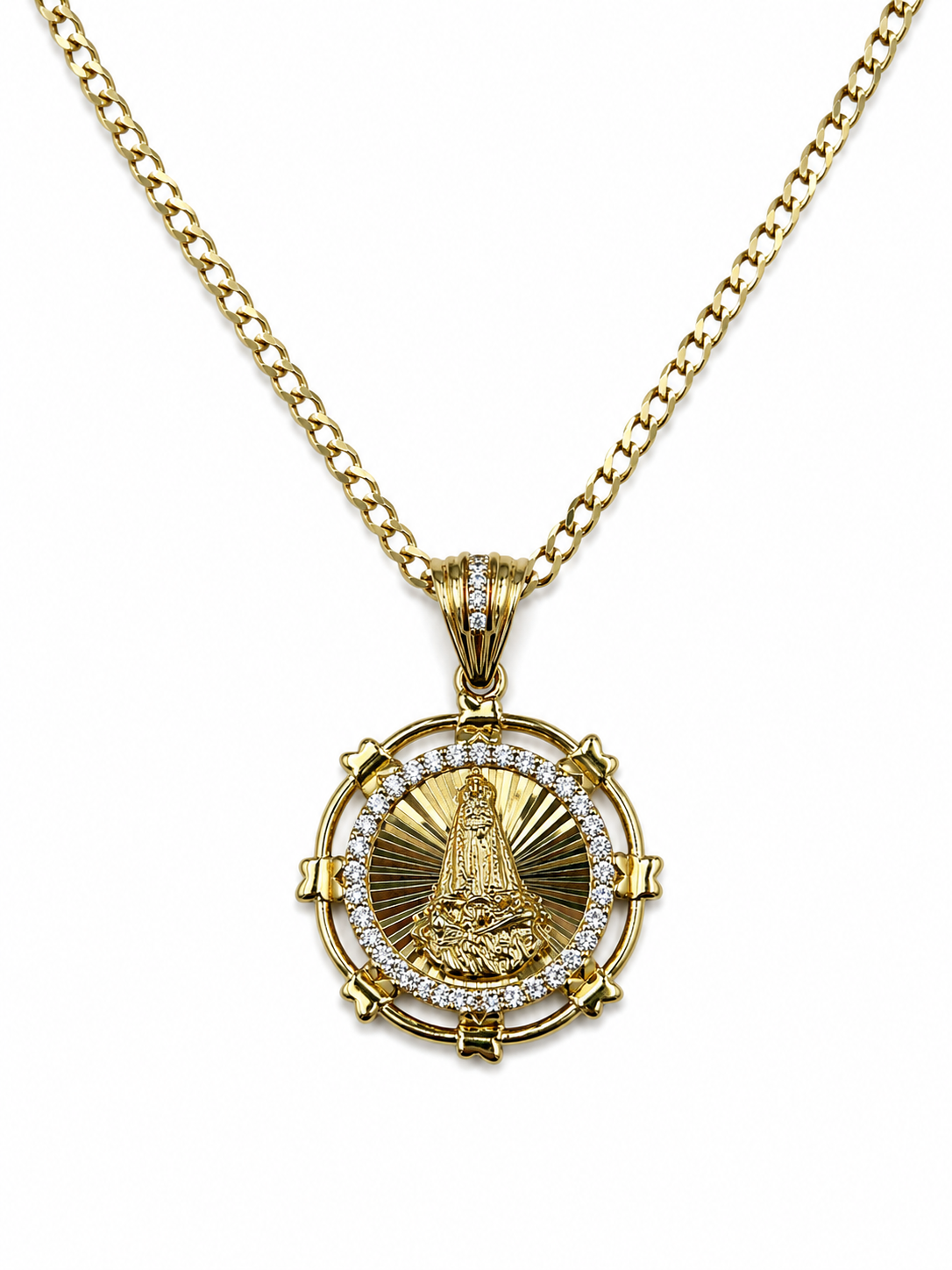 10K Gold Curb with Chain Virgin of Charity Pendant