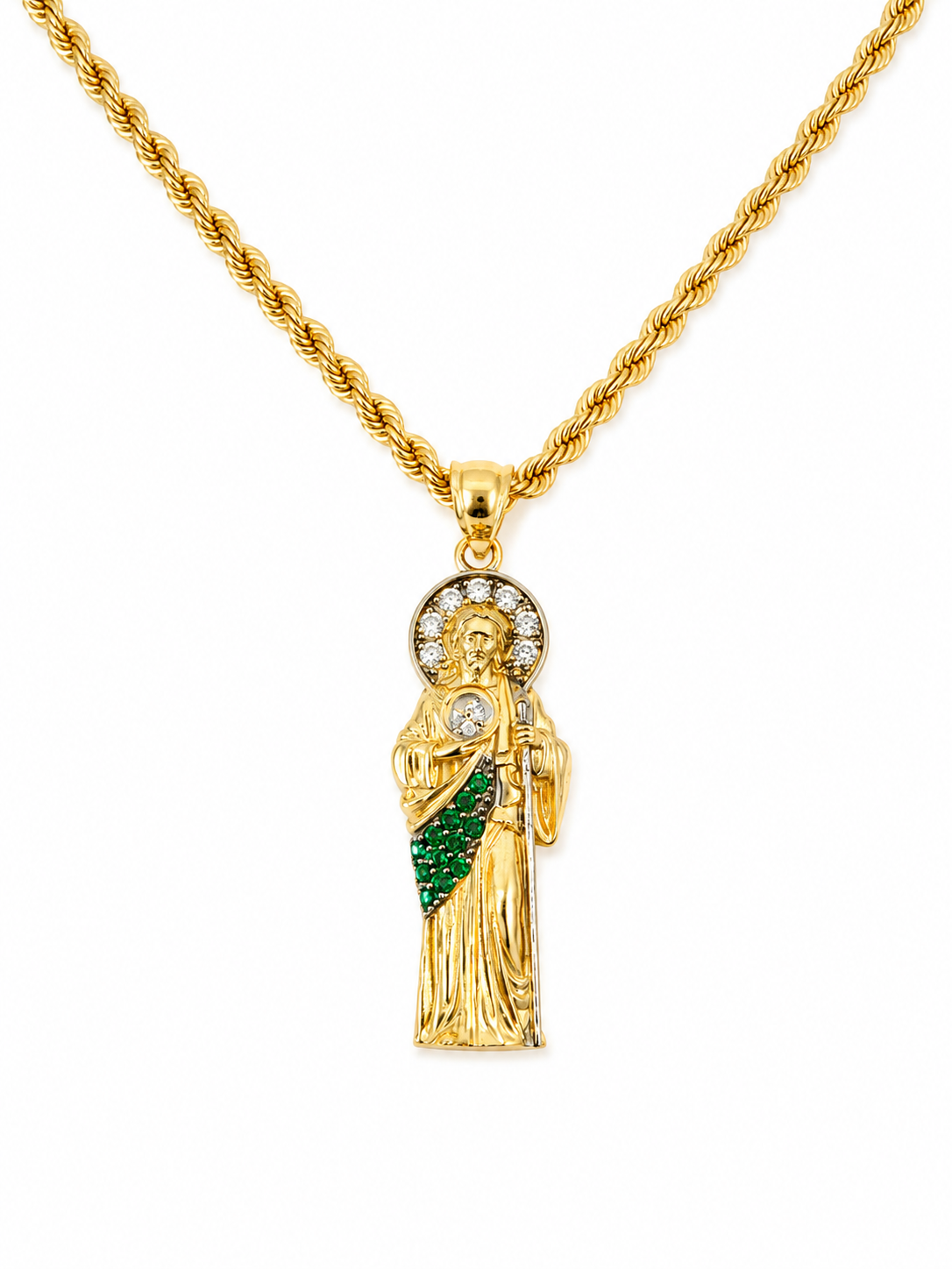 10K Gold Rope Hallow Chain with Saint Jude Pendant