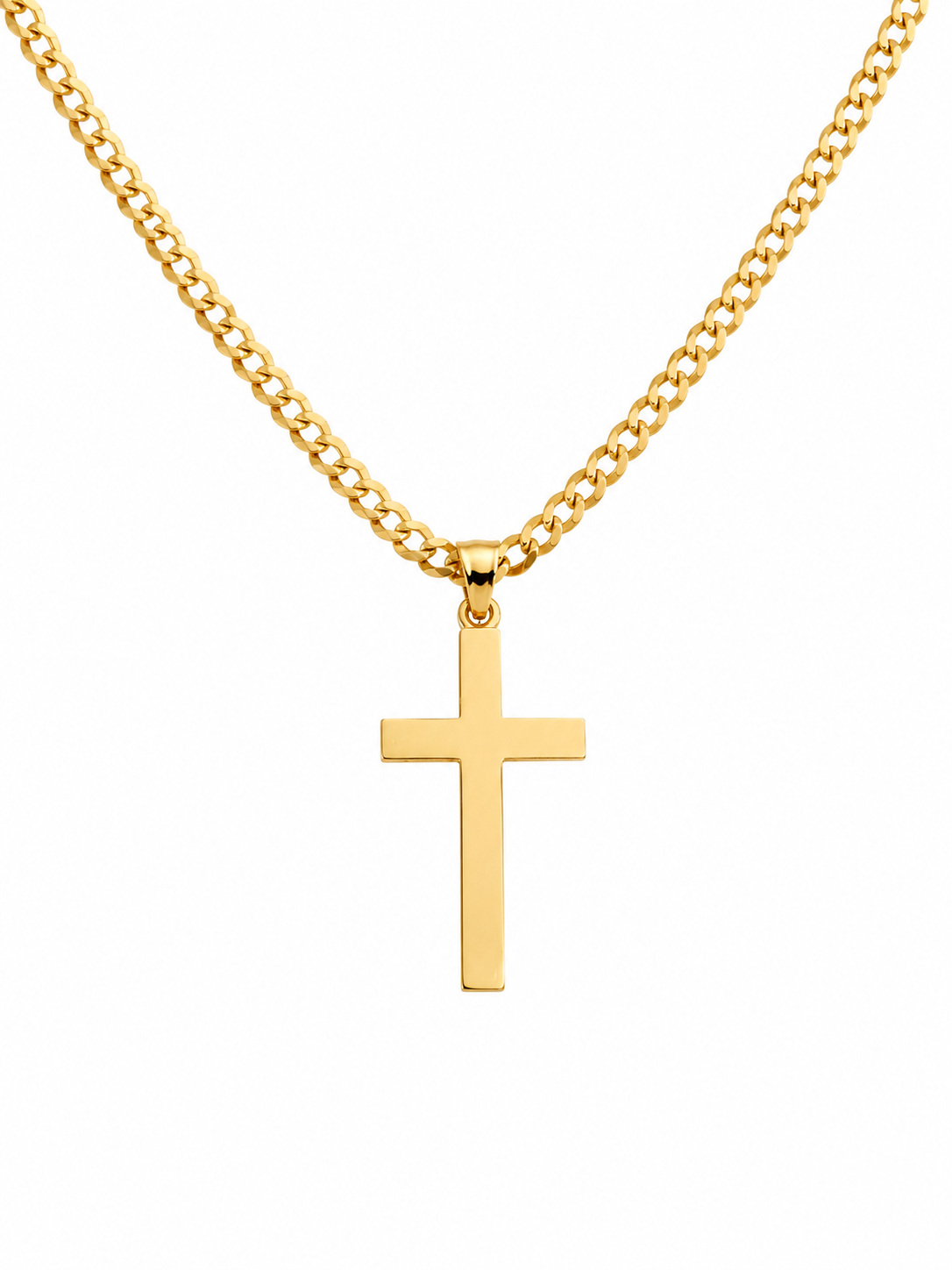 10K Gold 24” 4mm Curb Chain Set with Cross Pendant