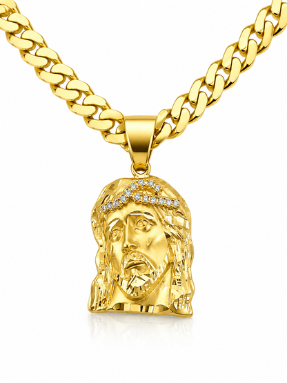 10K Gold 22” 6mm Monaco Hallow Chain Set with Jesus Pendant