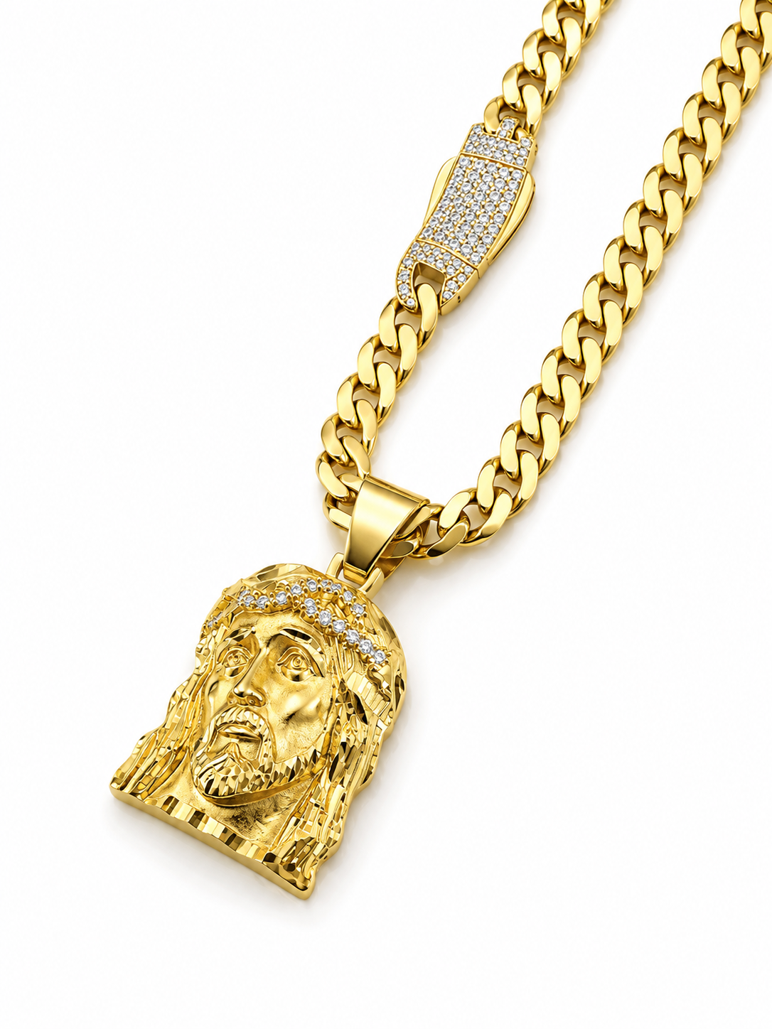 10K Gold 22” 6mm Monaco Hallow Chain Set with Jesus Pendant