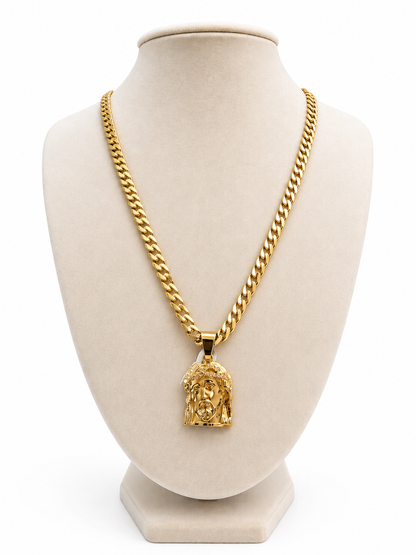 10K Gold 22” 6mm Monaco Hallow Chain Set with Jesus Pendant