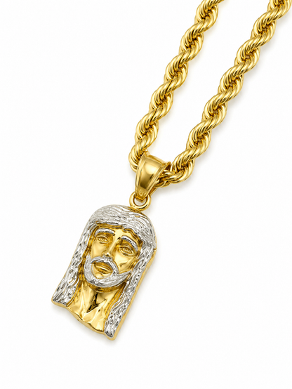 10k Gold 22” 5mm Curb Link Chain with Jesus Pendant