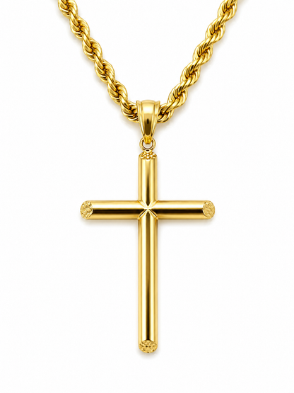 10k Gold 22” 5mm Curb Link Chain with Cross Pendant