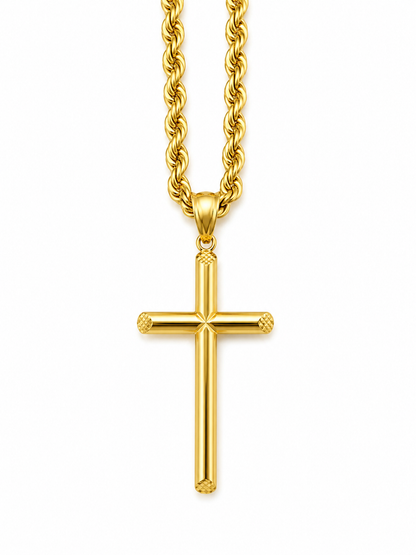 10k Gold 22” 5mm Curb Link Chain with Cross Pendant