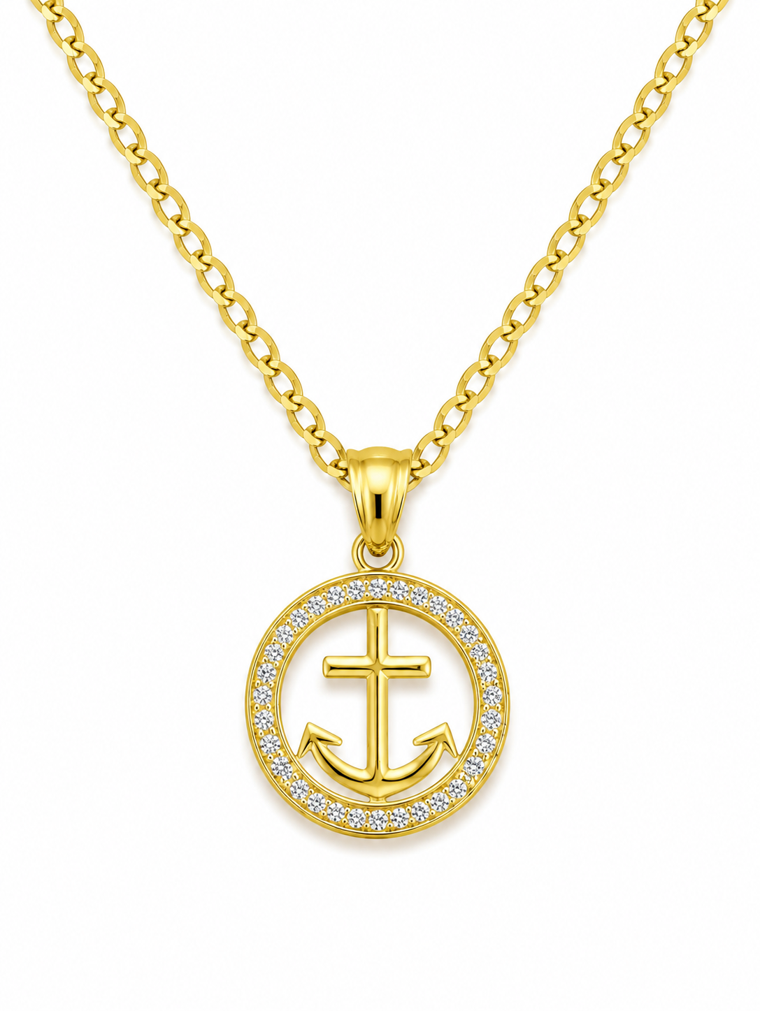 10k Gold 22” 2mm Curb Link Chain with Anchor Pendant