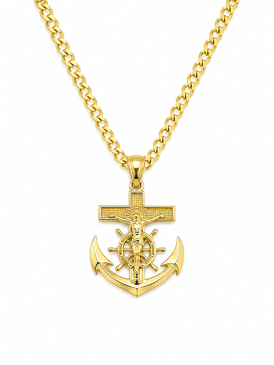 10k Gold 24” 2mm Curb Link Chain with Anchor Pendant