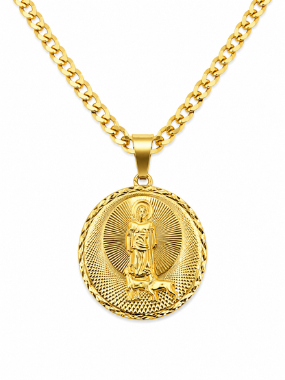 10k Gold 24” 5mm Curb Link Chain with Saint Lazarus Pendant
