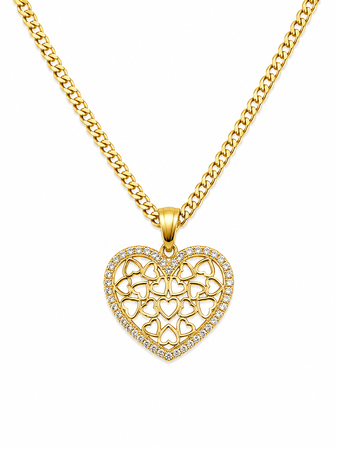 10k Gold 22” 2mm Curb Link Chain with Heart Pendant
