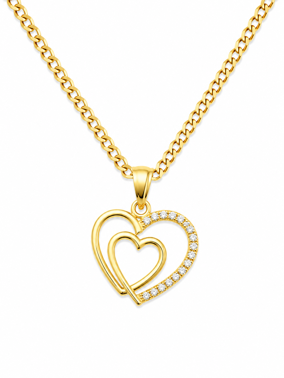10k Gold 22” 2mm Curb Link Chain with Heart Pendant