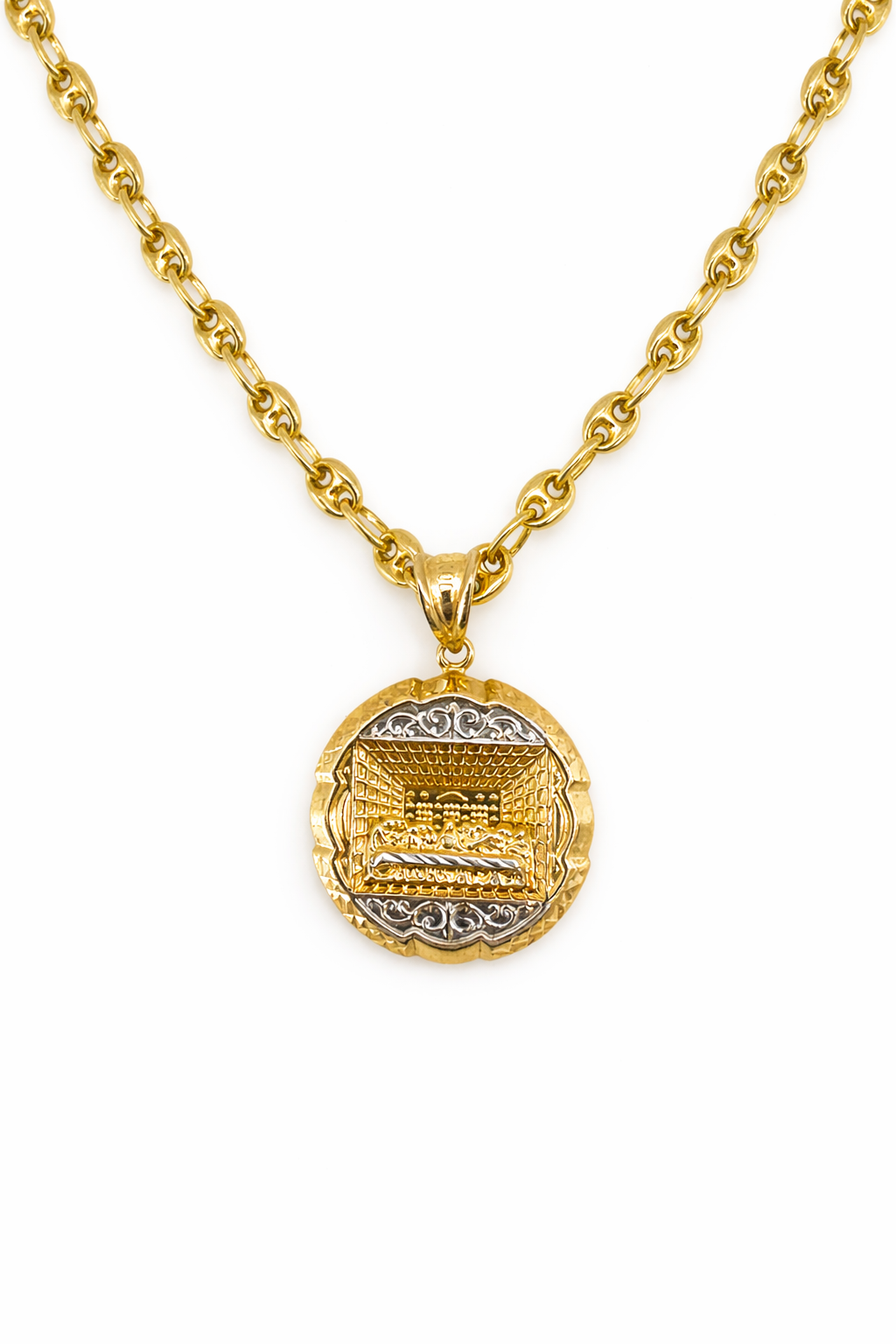 10K Gold Mariner Link Chain Set with The Last Supper Pendant