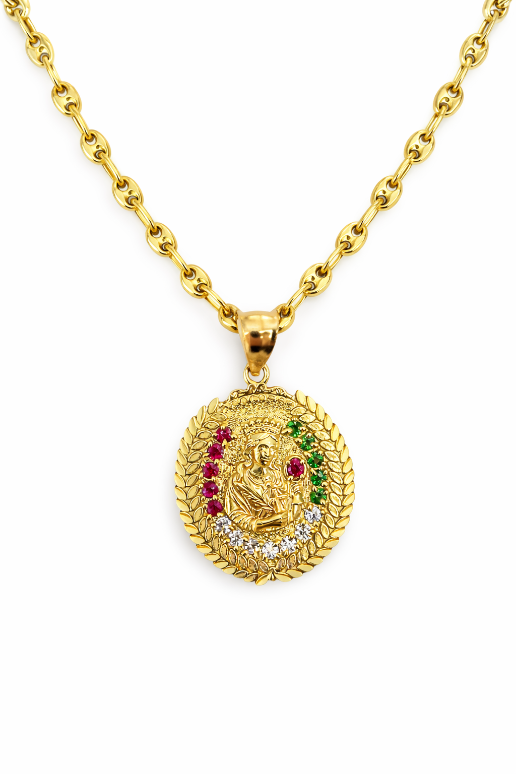 10K Gold Mariner Link Chain Set with Saint Barbara Pendant