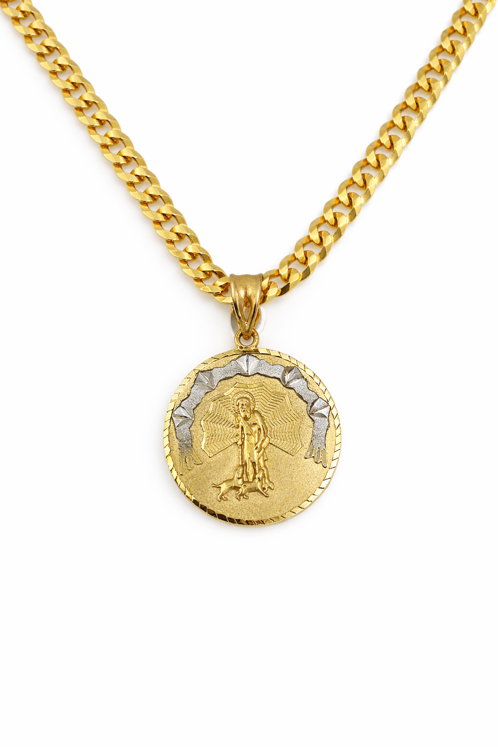 10K Gold 22” 5mm Curb Link Chain Set with Saint Lazarus Pendant
