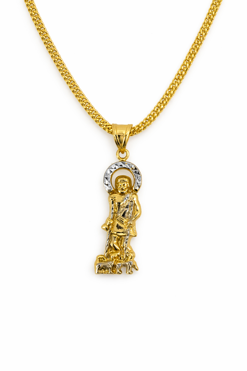 10K Gold Franco Chain Set with Saint Lazarus Pendant