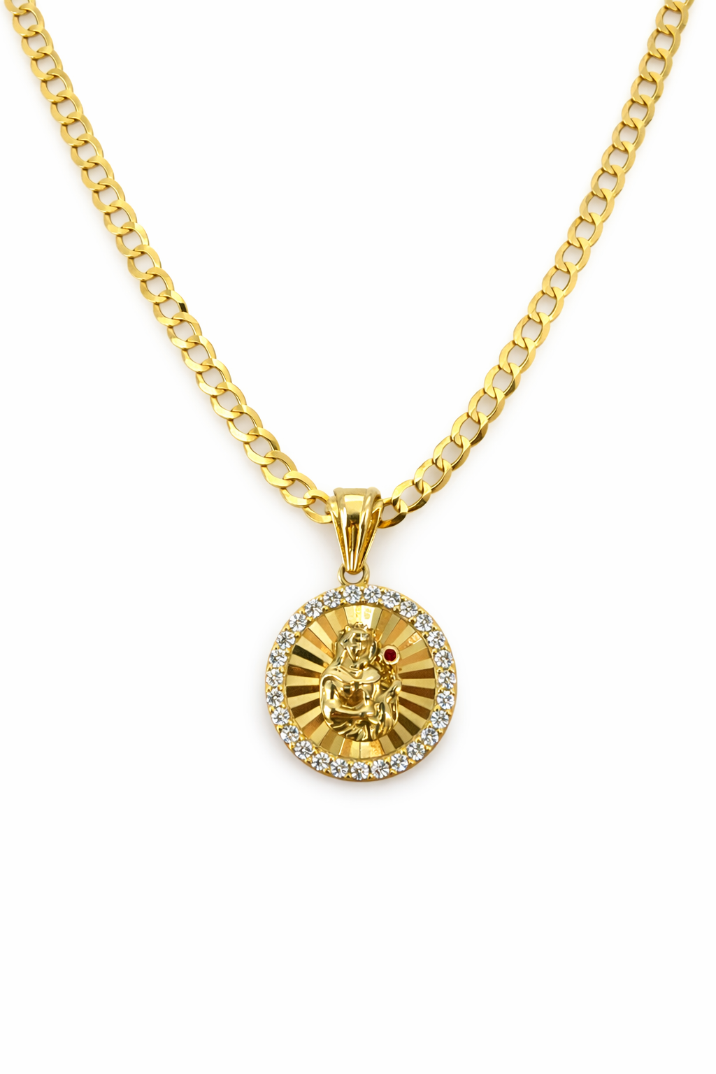 10K Gold 22” 2.5mm Curb Link Chain Set with Saint Barbara Pendant