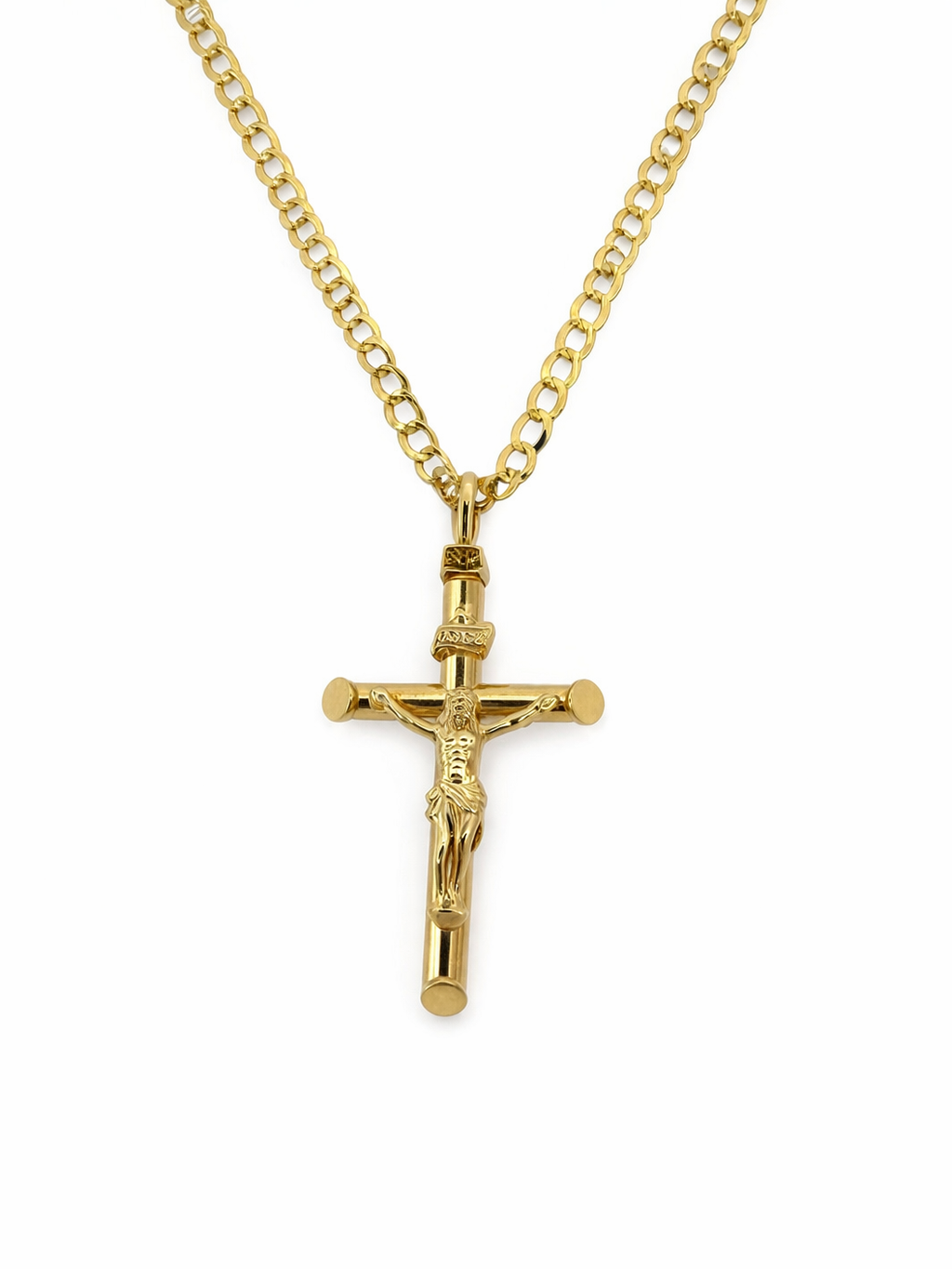 10K Gold 2.5mm Curb Link Chain Set with Cross Pendant